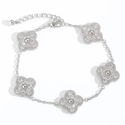 Silver Diamond Clover Bracelet