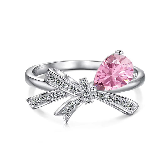 PINK "PRINCESS BOW" SILVER RING