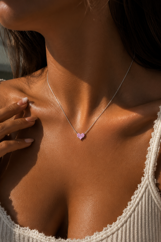 Triple Stone Heart Necklace